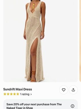 Sundrift Beige Crochet Maxi Dress with Side Slit